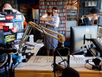 Station director, Jennifer Mulcare-Sullivan is given comfort by a former DJ, before the station goes off the air and transitions to online only.  The University of Massachusetts Dartmouth radio station, WUMD, stopped broadcasting over the airwaves after 42 continuous years.   It will now continue to broadcast strictly over the internet at www.umd.rocks   [ PETER PEREIRA/THE STANDARD-TIMES/SCMG ]